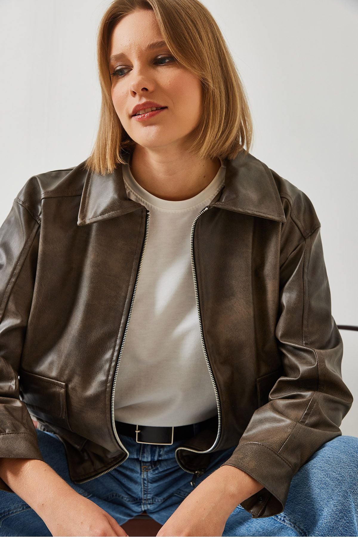Female Shirt Collar Obedness Leather Jacket 2609 60351264