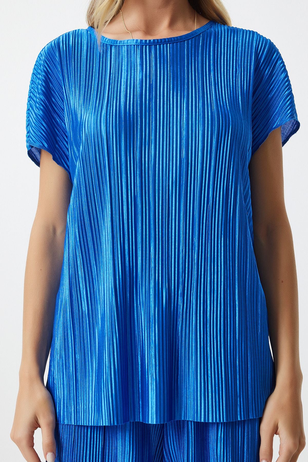 Female Blue Pilica Comfortable Blouse Pants Set Mc00283