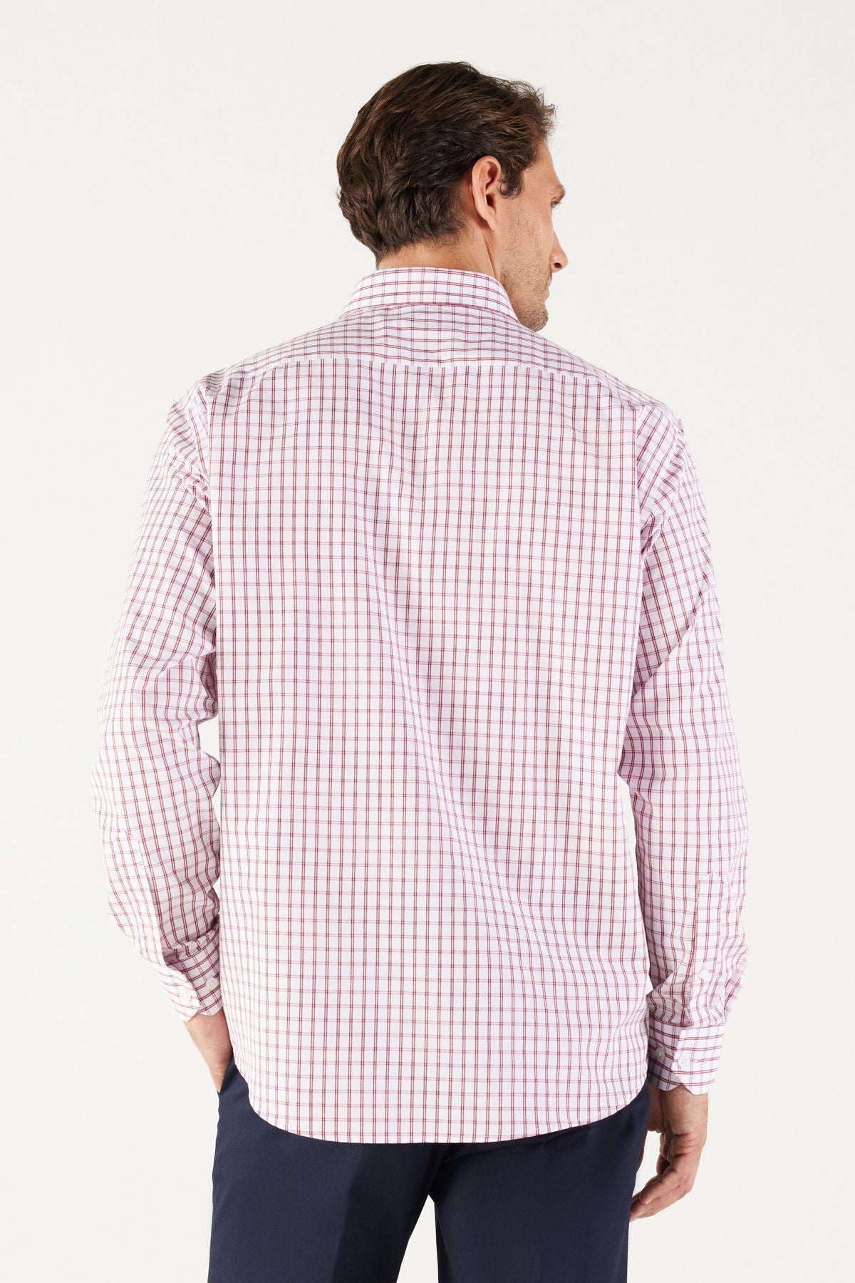 Men's White-Bordo Comfort Fit Casual Cutting Buttoned Neck Cotton Cotton Shirt