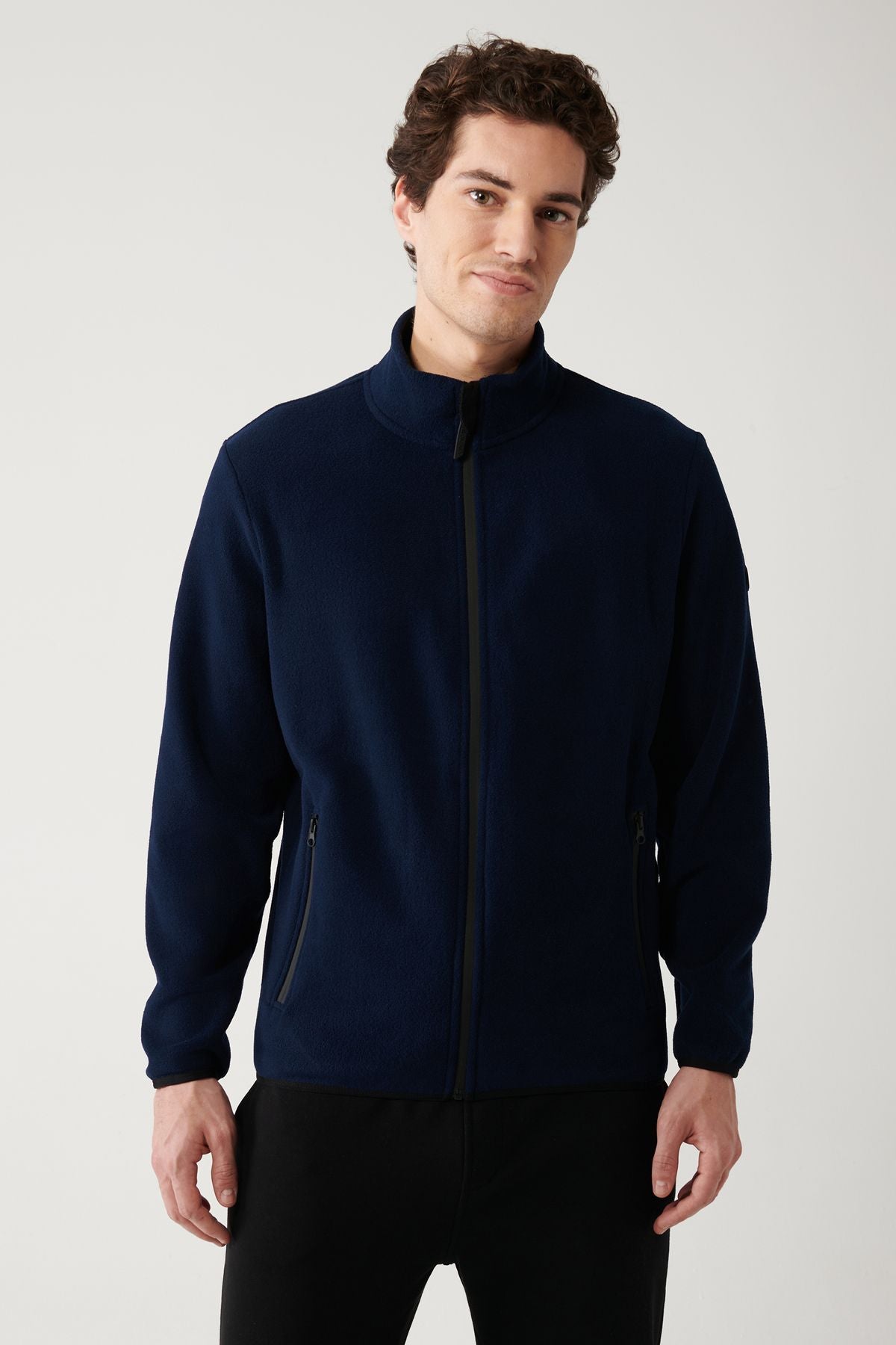 Men's navy blue polar sweatshirt upright collar cold -resistant zipper regular Fit E001069