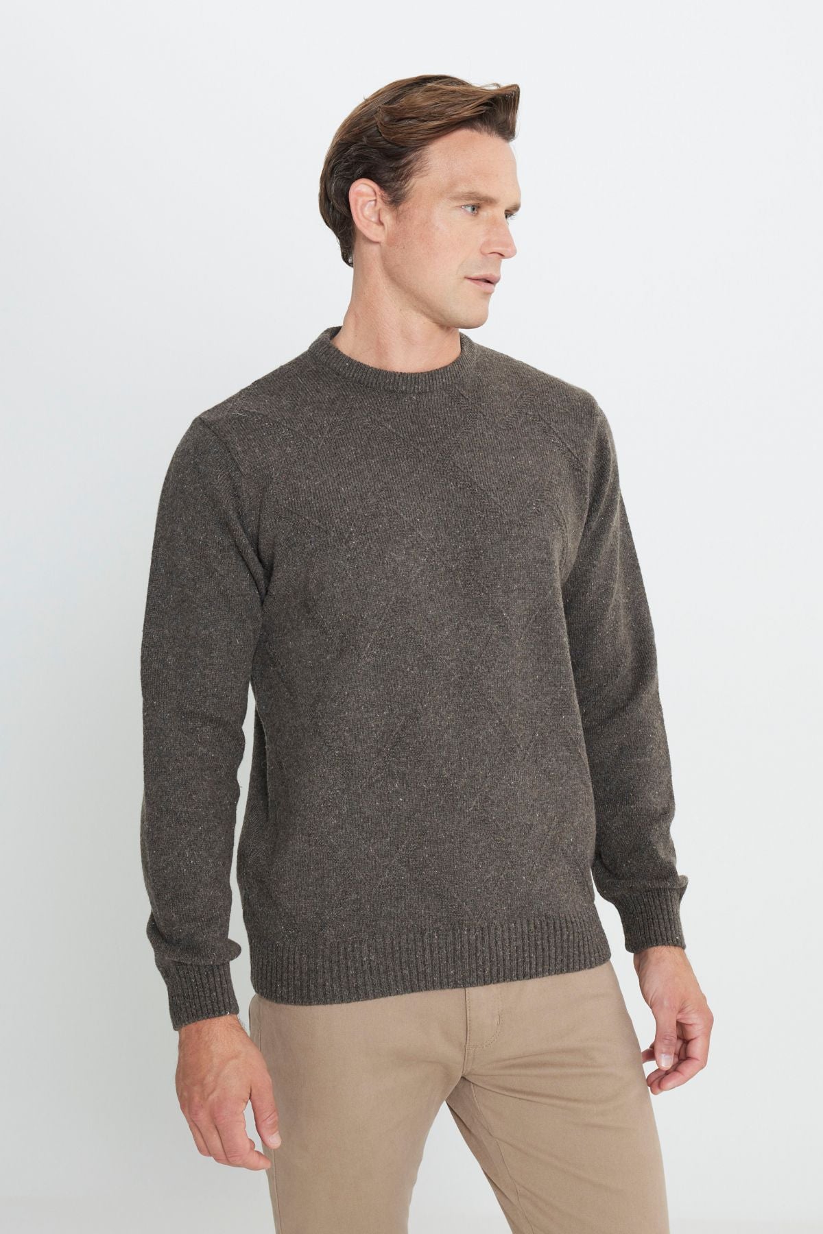 Men's Brown Standard Fit Normal Normal Cut Bike Yaka Jacquari Knitwear Sweater