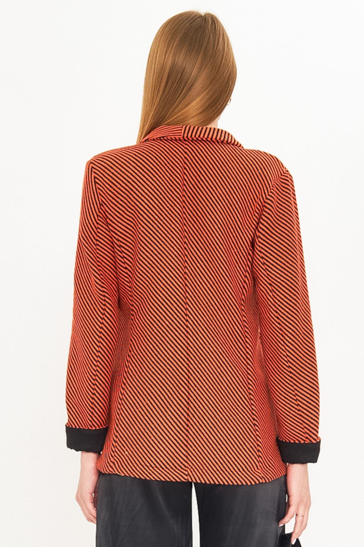 Women's Orange striped arm folded single button stamp jacket ARM-25K001106