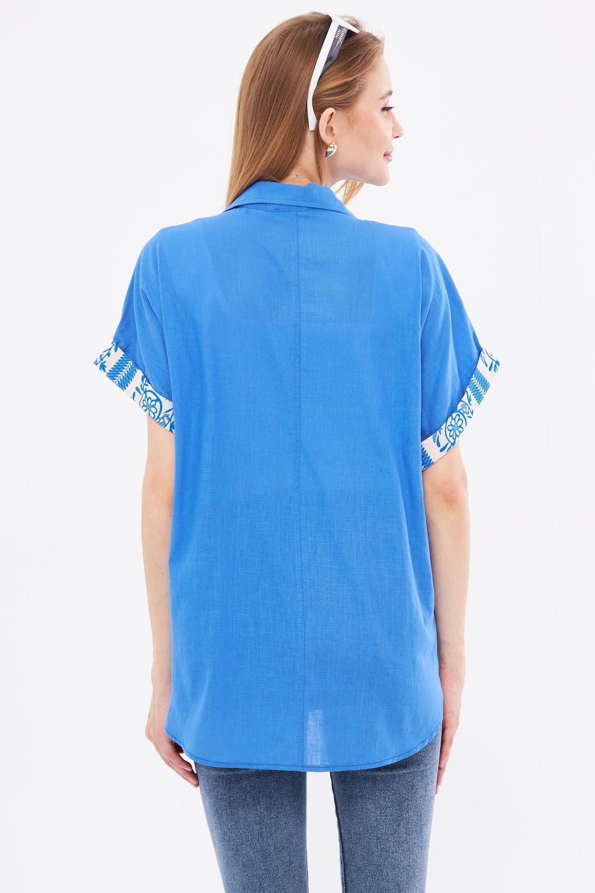 Woman Blue Oversize double arm detailed shirt ARM-24Y001075