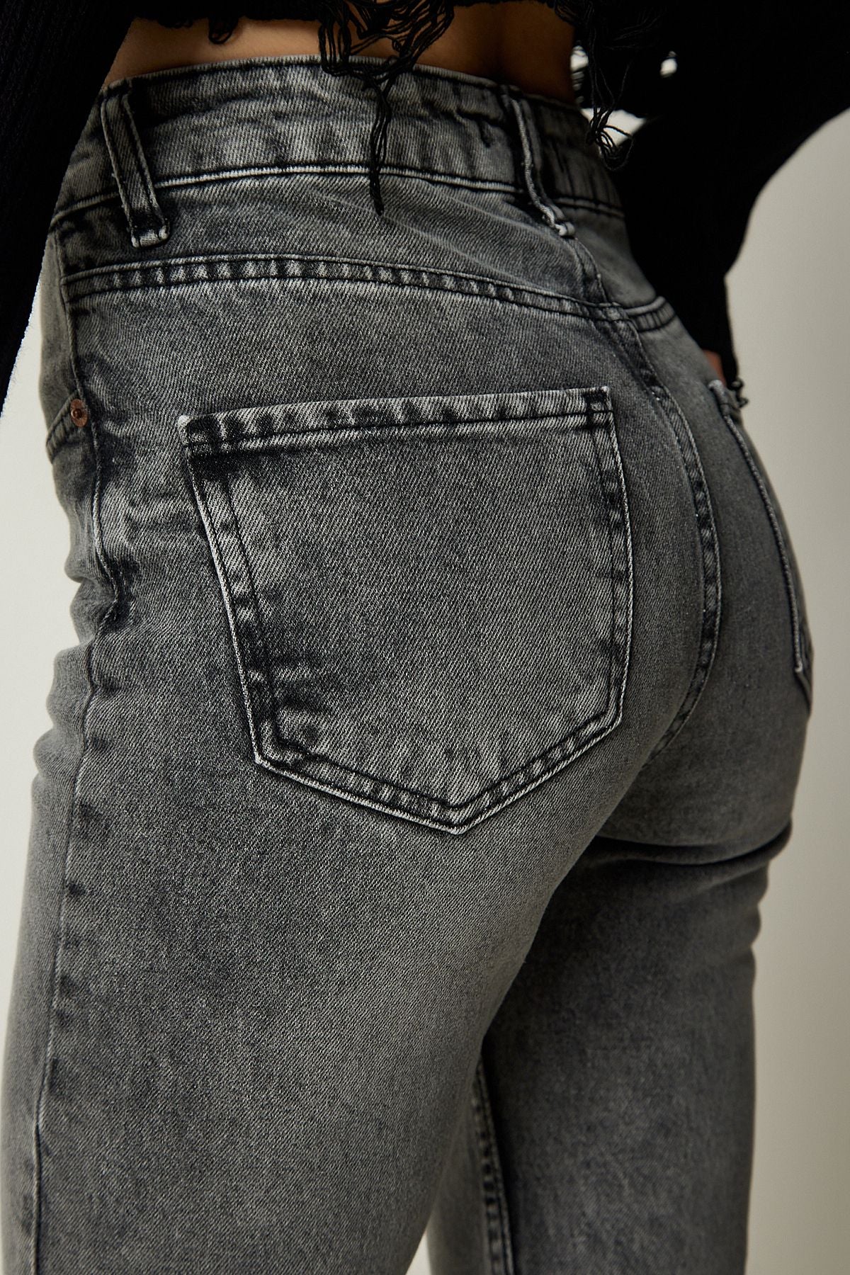 Women's gray high waist denim pants CB00015