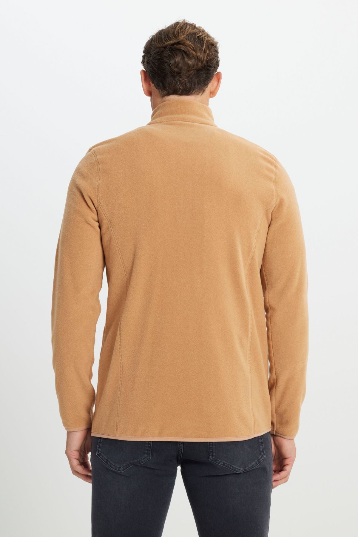 Men's Caramel Anti-Pilling Standard Fit Bato Yaka Sweatshirt Polar Jacket