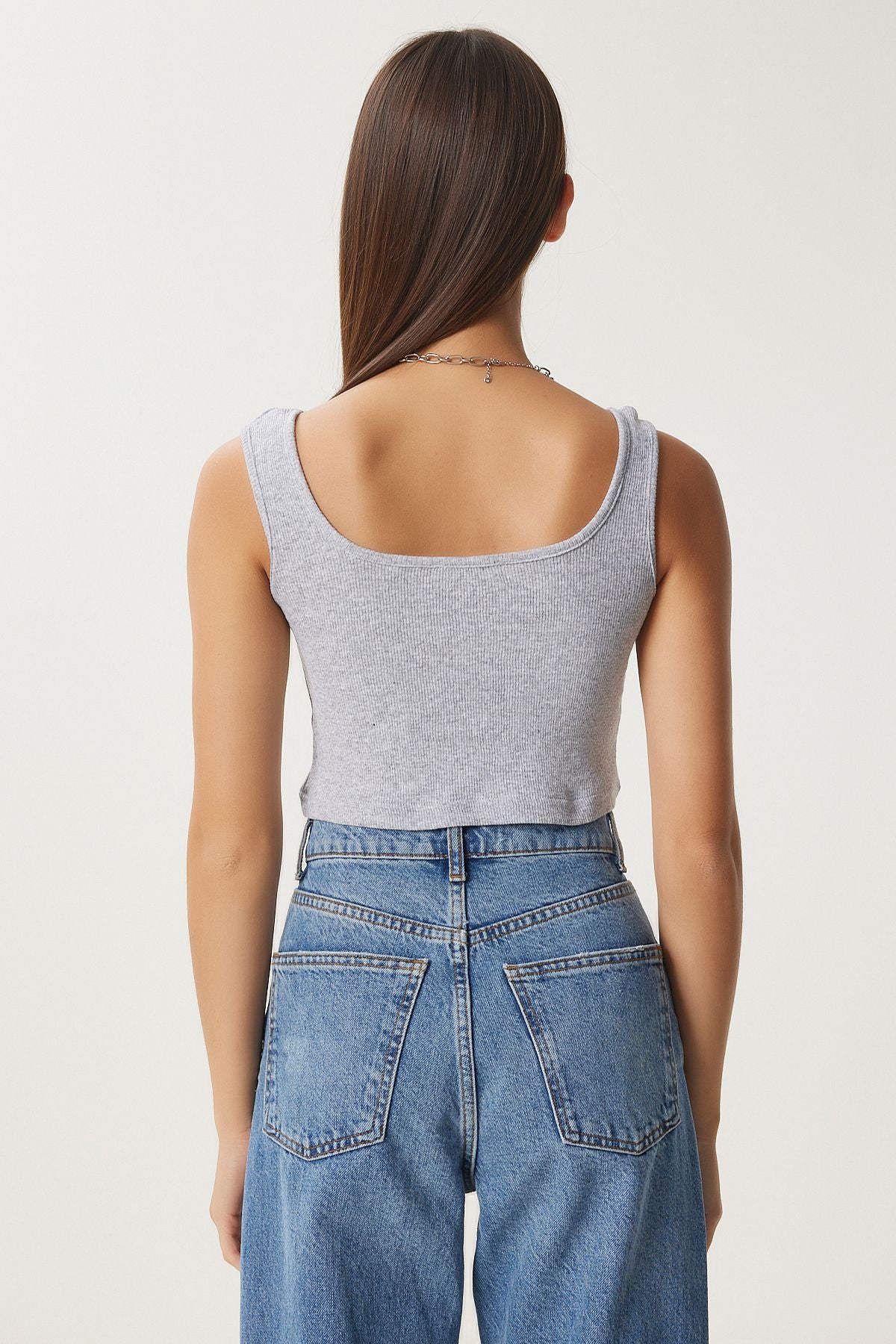 Female Gray Melange Hanger Crop knitted blouse GT00030