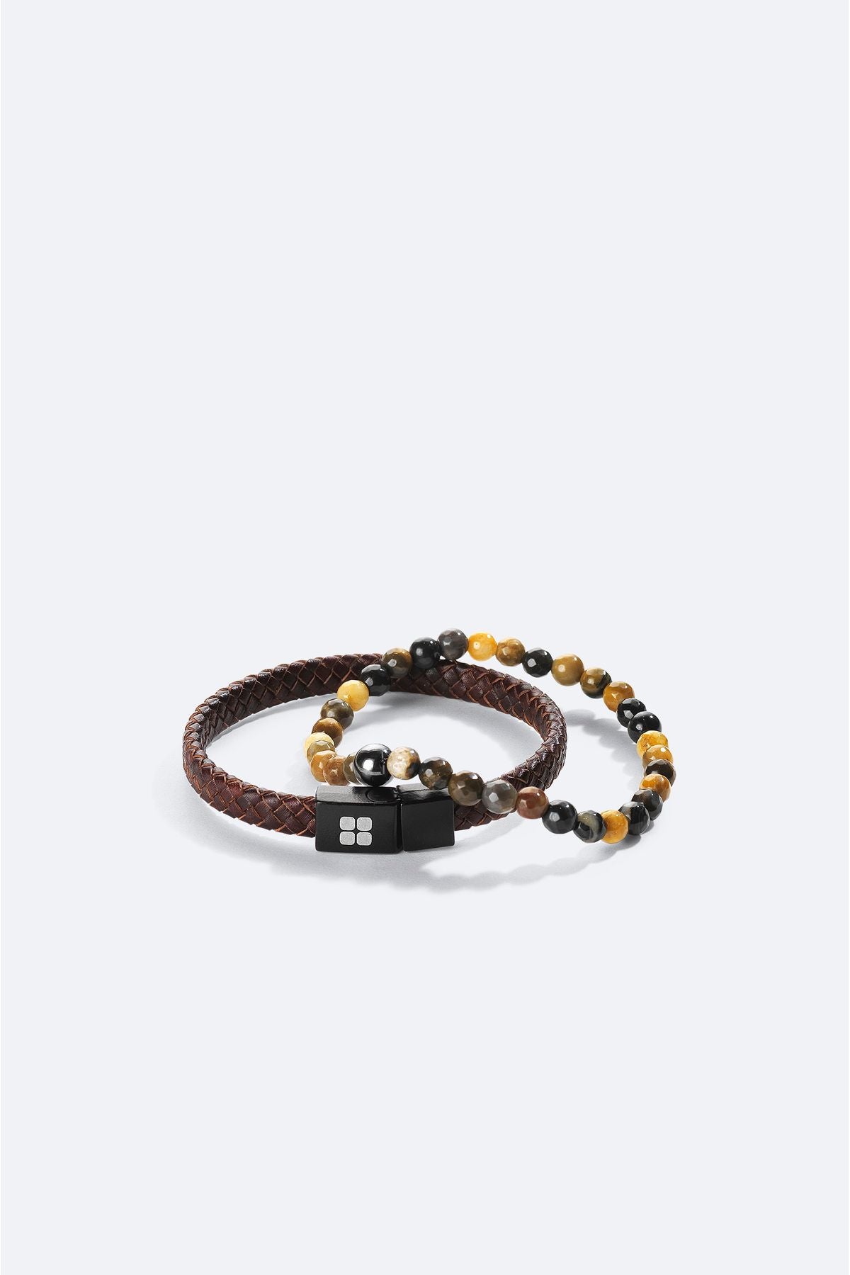 Men's Brown 2 %100 Leather and Tiger Stone Bracelet A41y9605