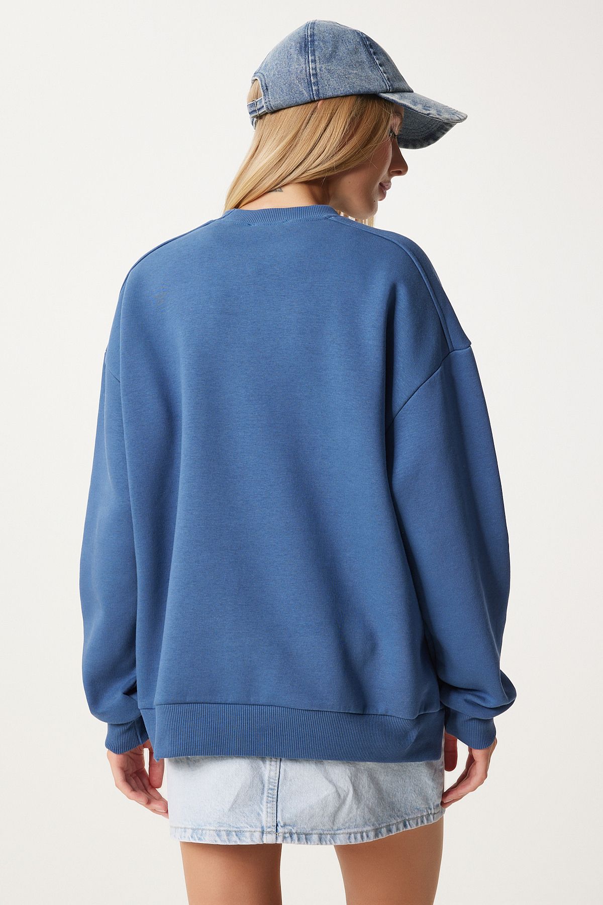 Woman Indigo Blue Zipper Detailed Reddon Knitting Sweatshirt UB00148