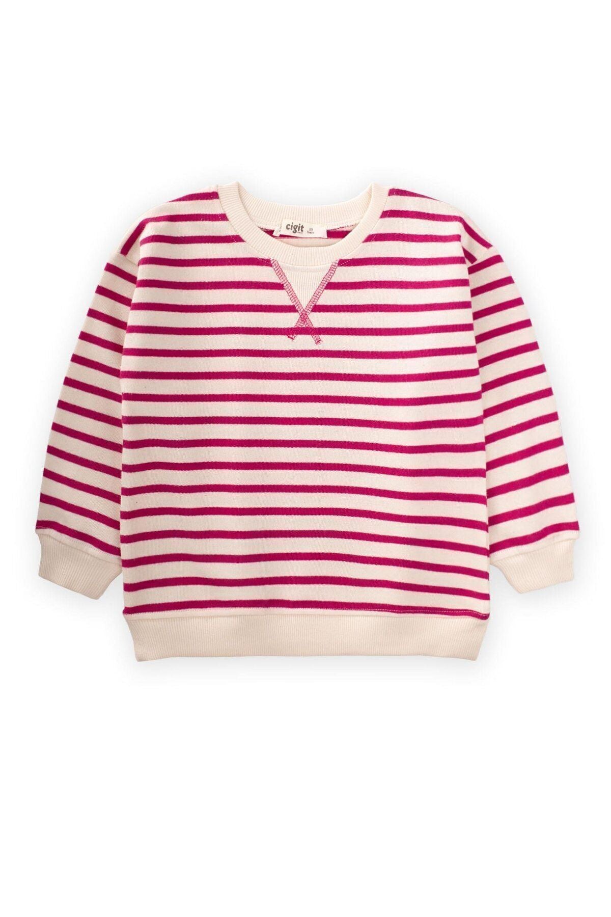 Striped karyoka detailed seasonal sweat 2-12 age fuchsia