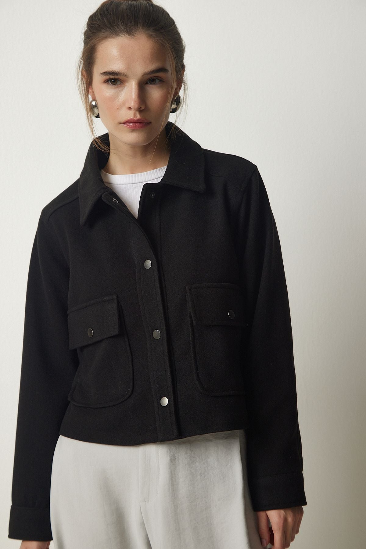 Female black pocket stamp jacket oh00051