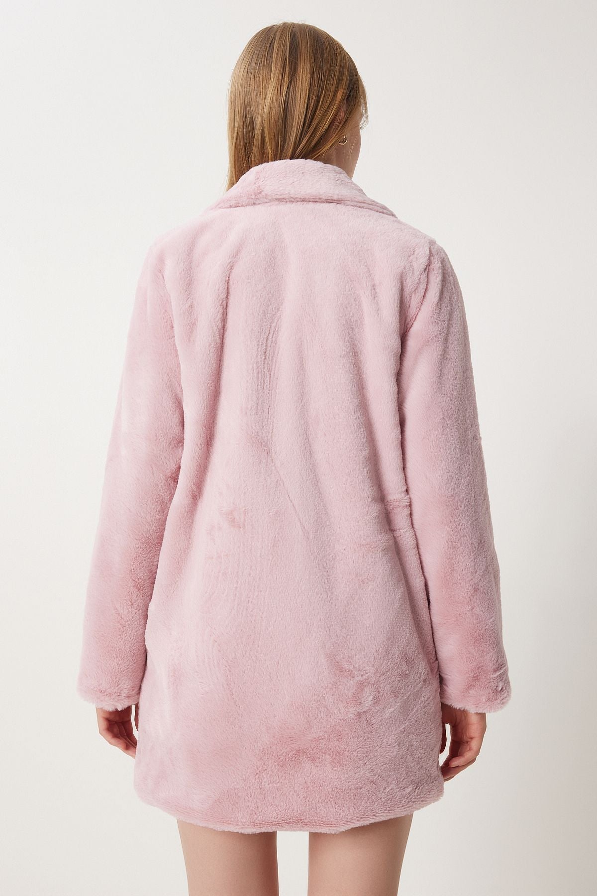 Woman Pink Artificial Fur Coat Rv00072