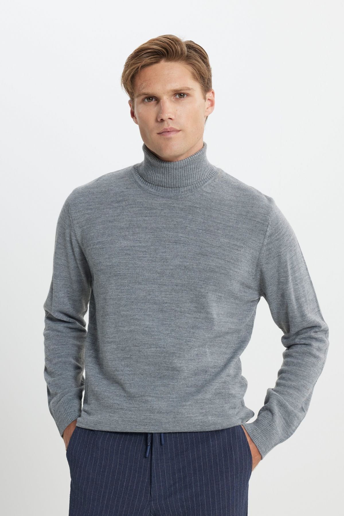 Men's Gray Melanj Standard Fit Normal Cutting Full Fisherman Yaka Knitwear Sweater