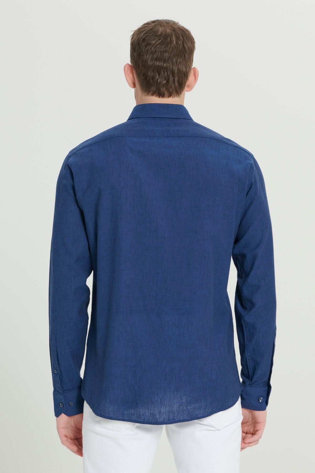 Men's Indigo Kenen Comfort Fit Casual Cutting Buttoned Neck Casual Shirt