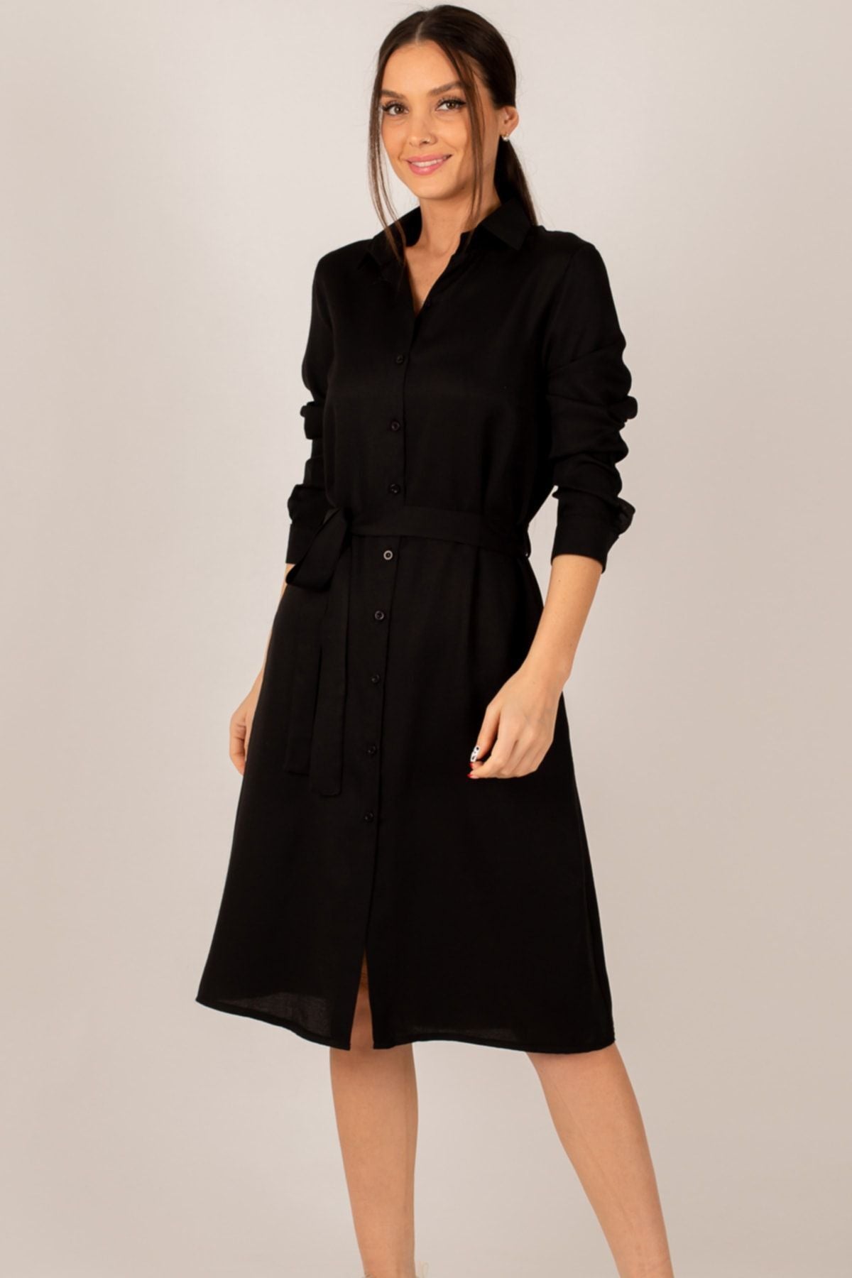 Female black long shirt dress ARM-22K001141