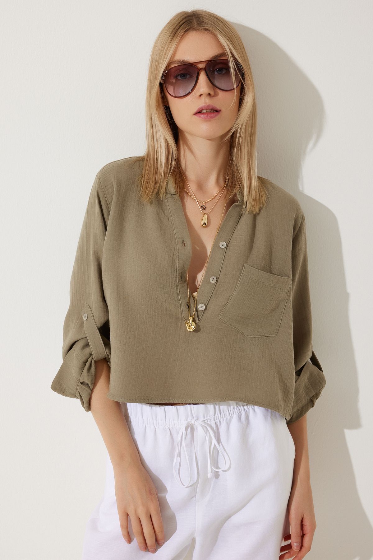 Female Khaki Judge Yaka Premium Muslin Shirt Blouse RG00028