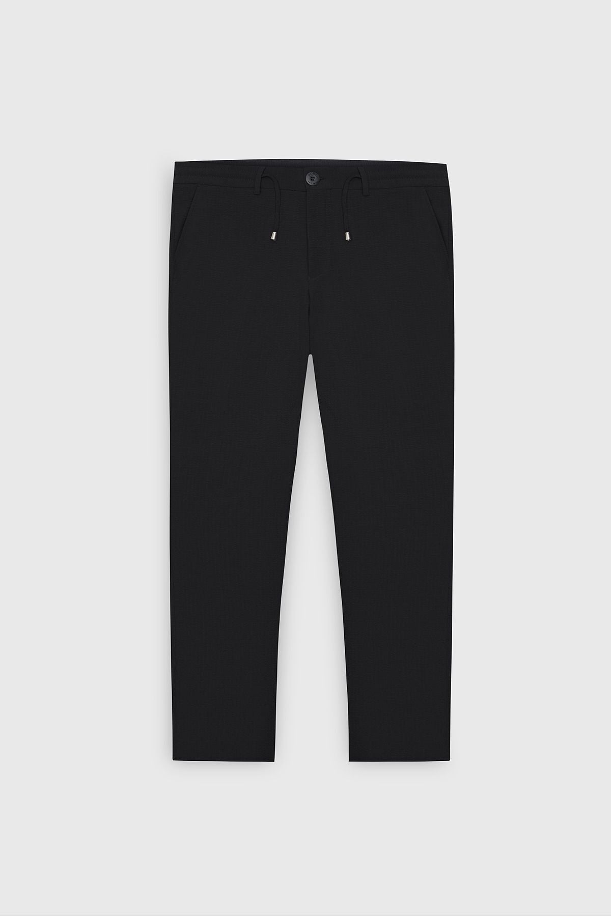 Men's black slim fit narrow -cut waist tied side mobile wafer patterned pants