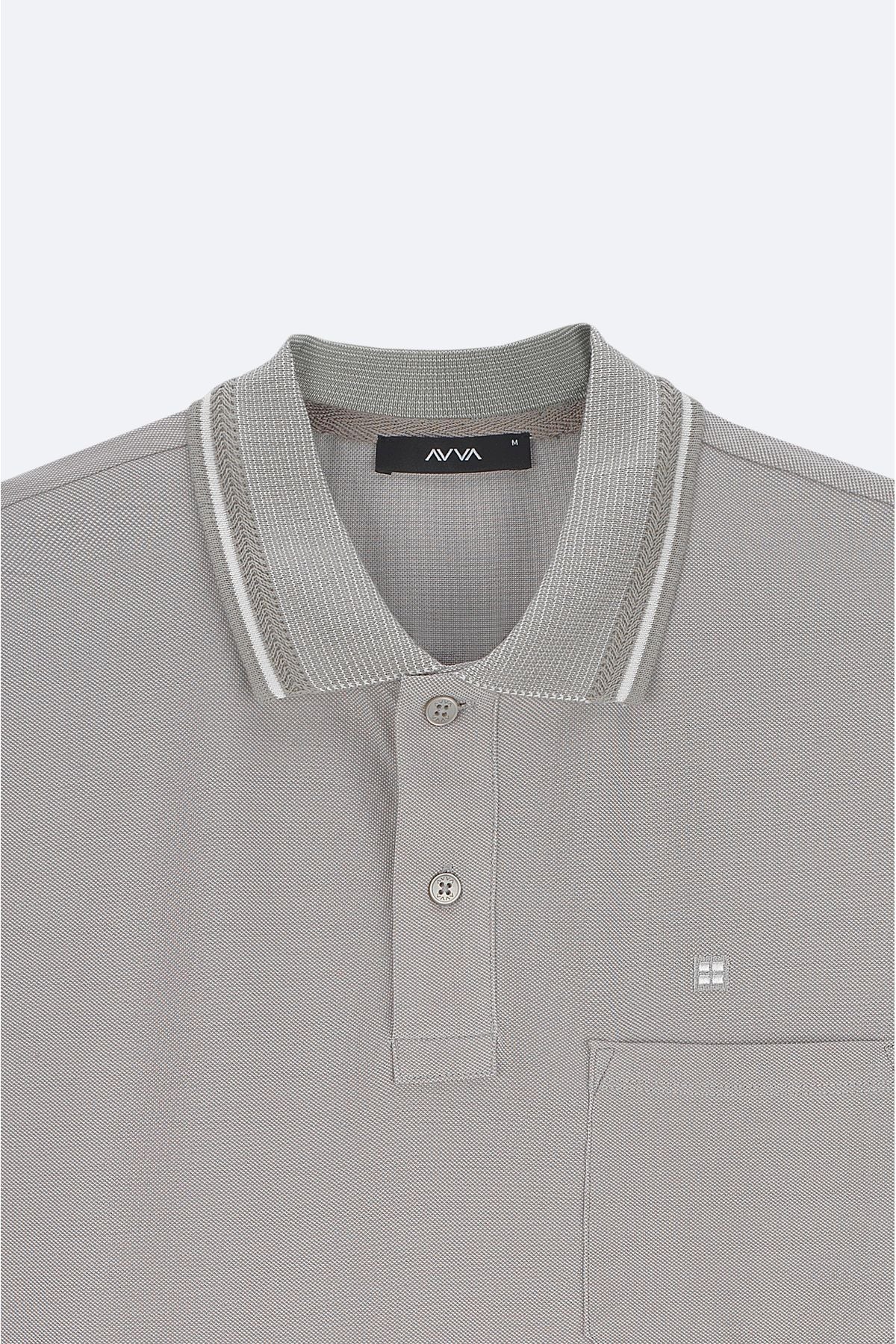 Men's Gray Curlled Neck Pocket 2 Button Polo Yaka T-shirt E001031