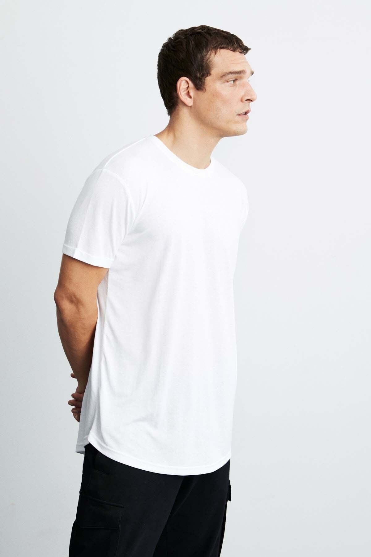 Oscar Men's 100 %Organic Cotton Comfort Fit Long Duped Fabric White T-shirt