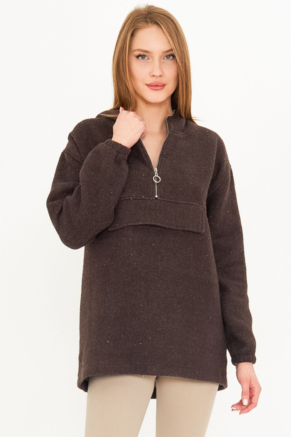Female Coffee Hoped Caple Sweatshirt Arm-25k001097