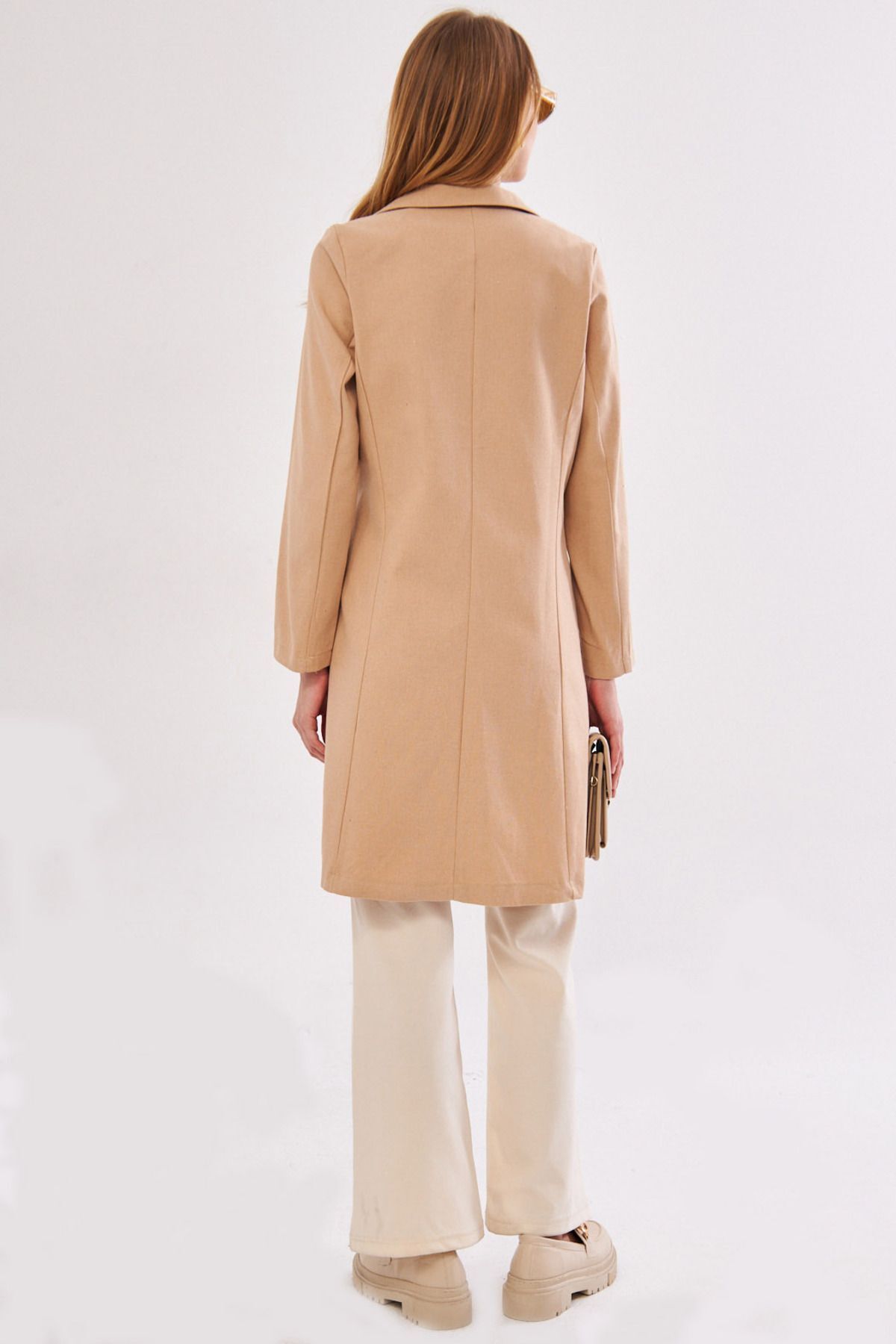 Female Beige Side Ties Long Coat ARM-24Y001019