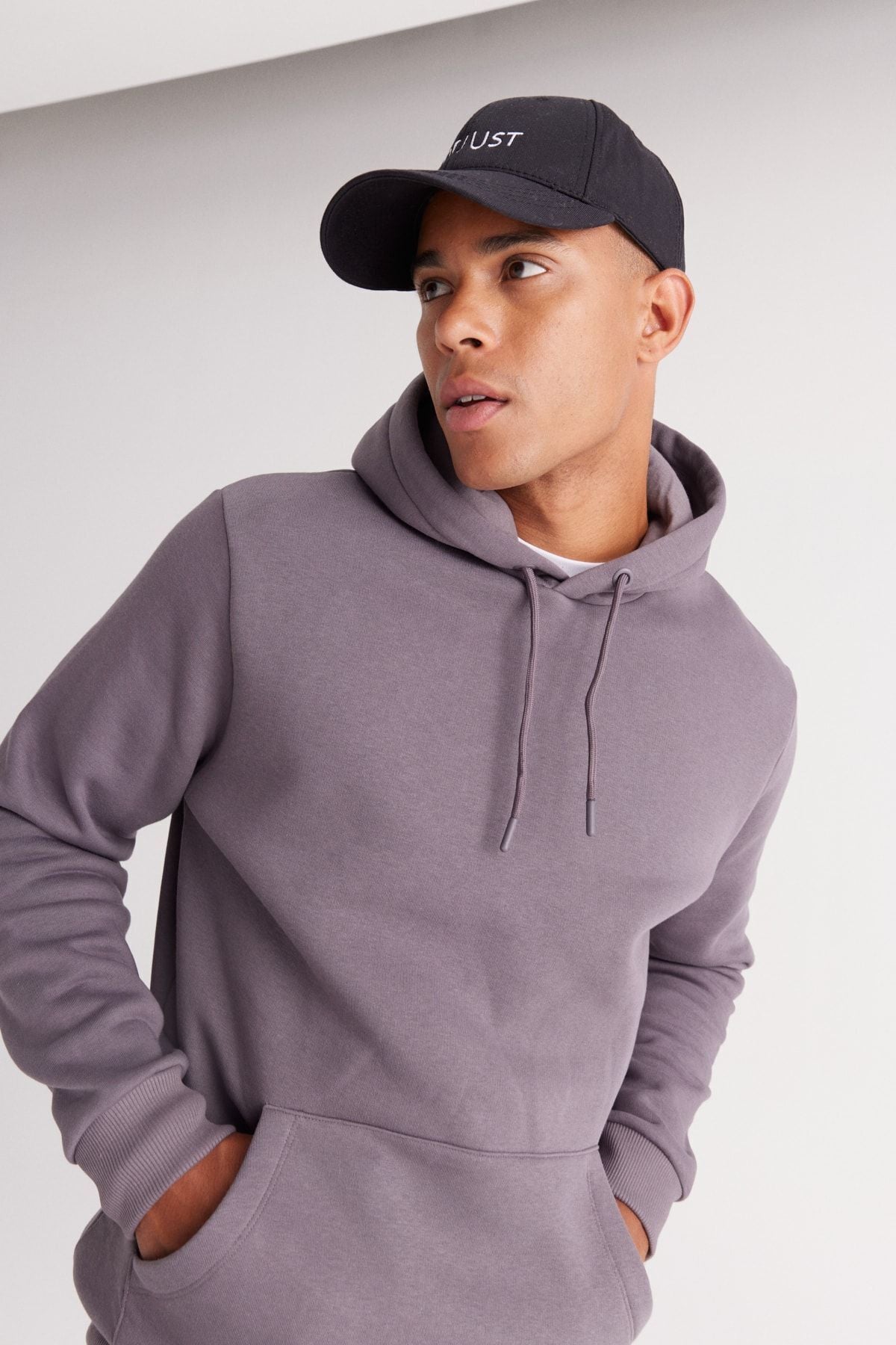 Men's Dark Gray Standard Fit Içi Polar 3 IP hooded kangaroo pocket cotton sweatshirt