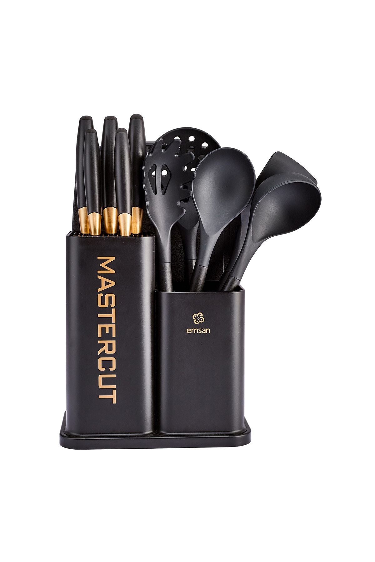 Mastercut black 12 pieces knife service cutting board set black