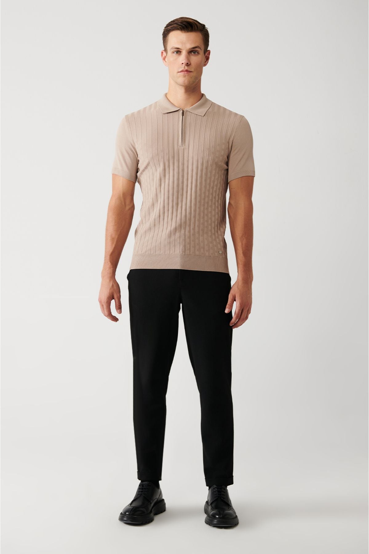 Men's mink zipper texture rayon knitwear t-shirt a32y5028