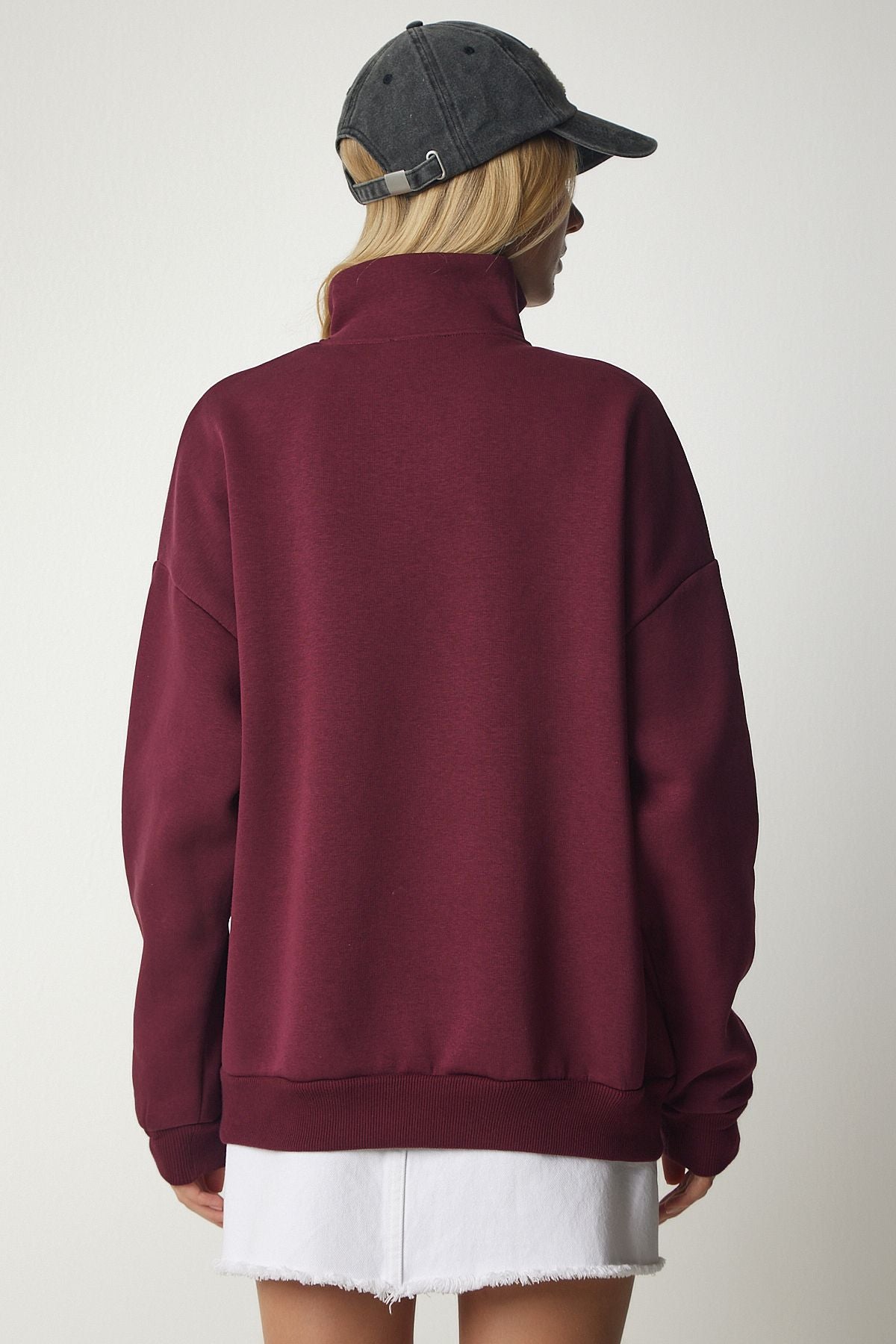 Female Bordeaux Zippered Neck Printed Sweatshirt UB00168