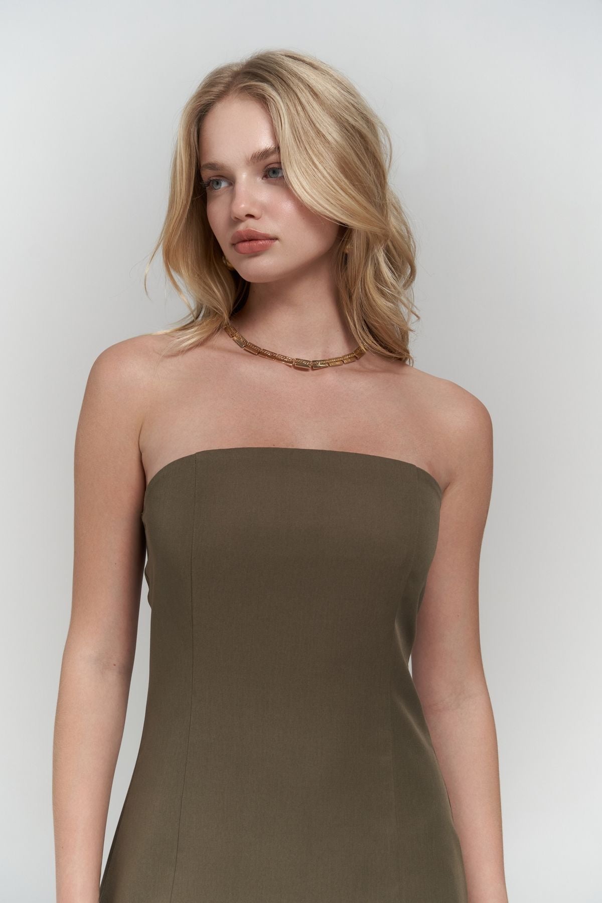 Clara Straplez Khaki Dress