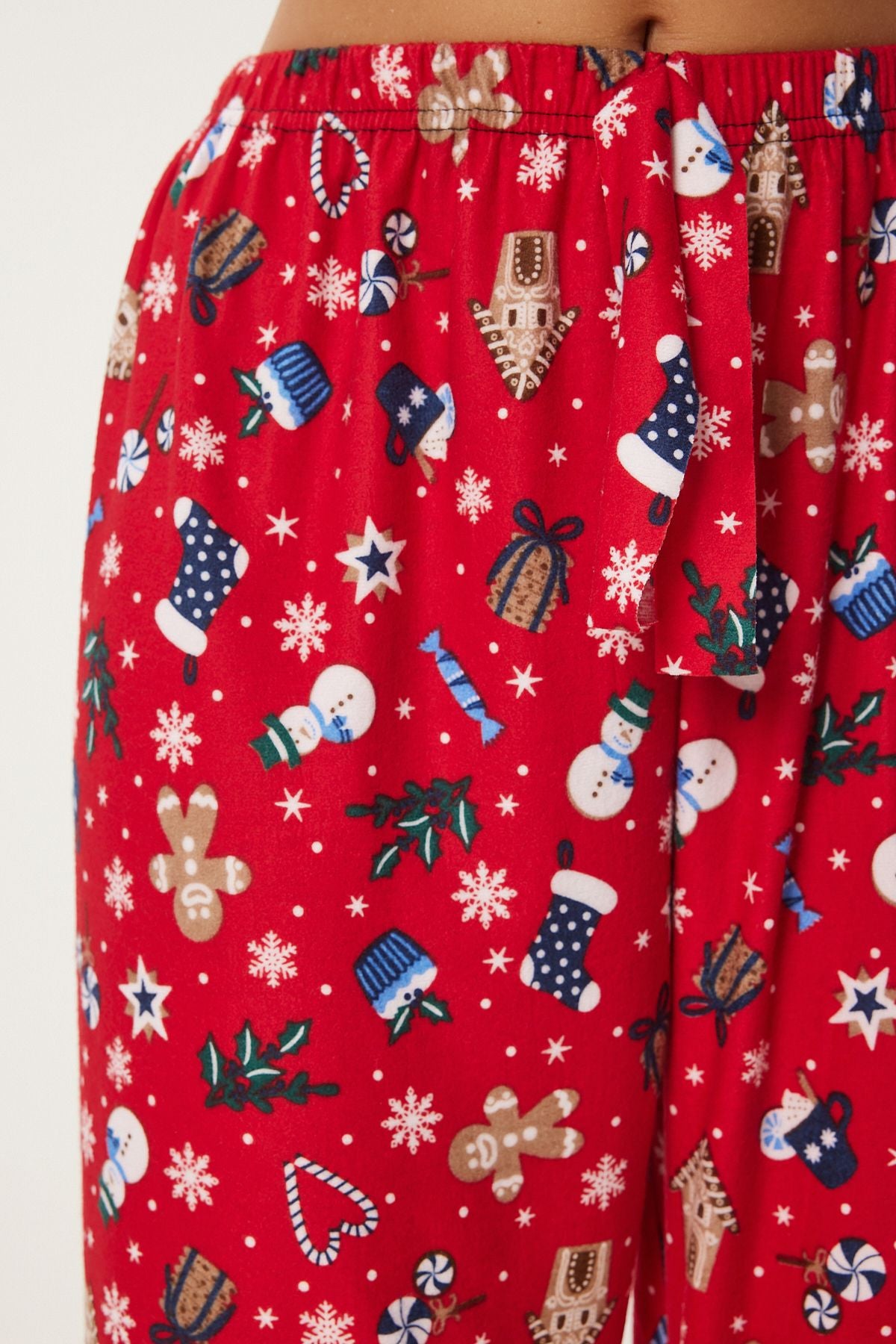 Woman Red White Patterned Soft textured knitting pajamas six Ce00089