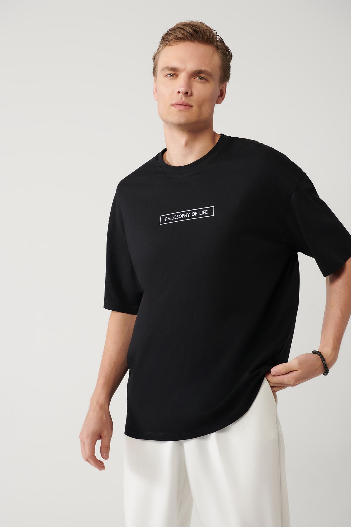 Men's black 100 %cotton bike collar printed T-shirt A41y1173