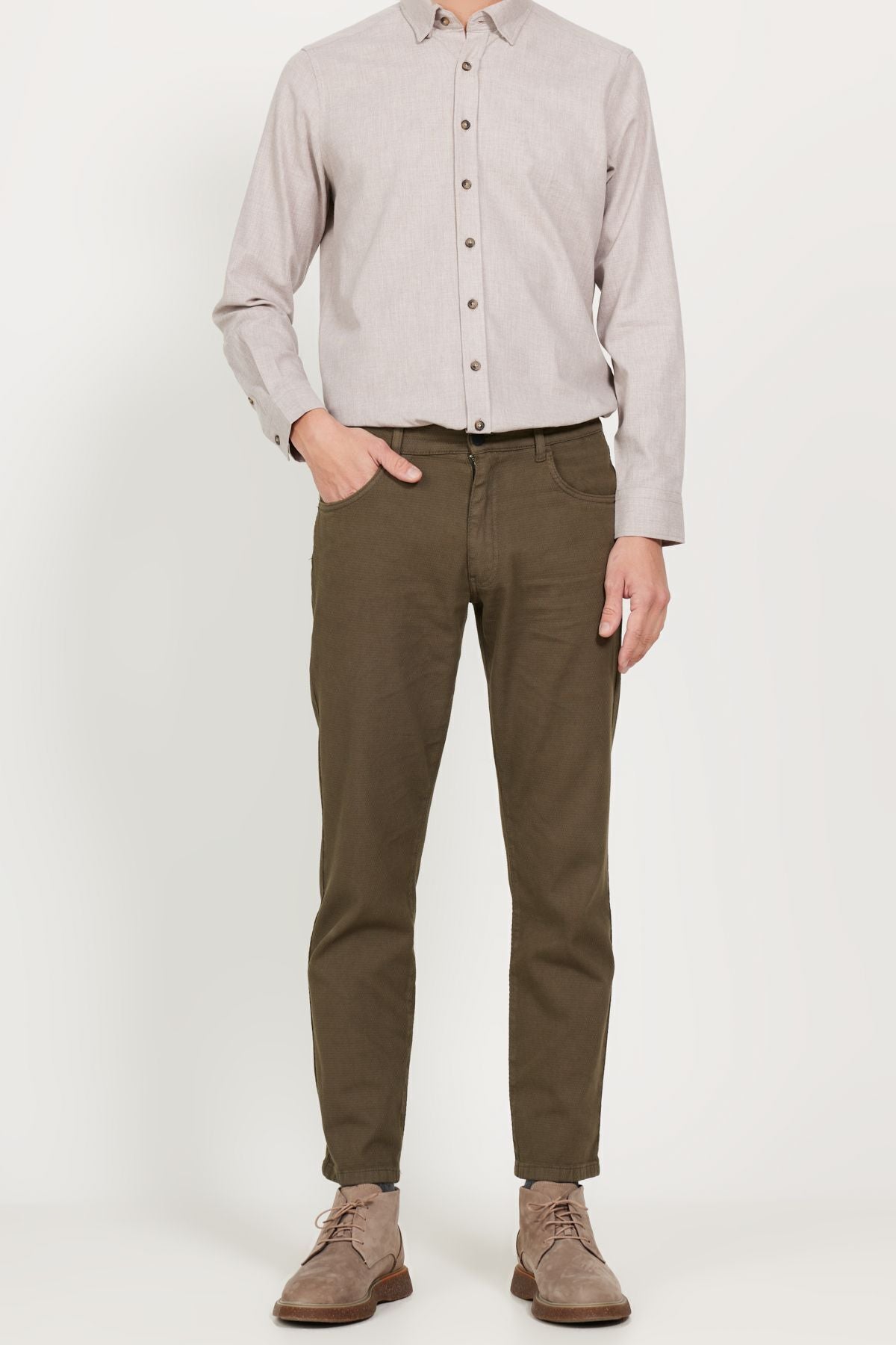 Men's Khaki Comfort Fit Casual Cut 5 Pocket Amelor Cotton Pants