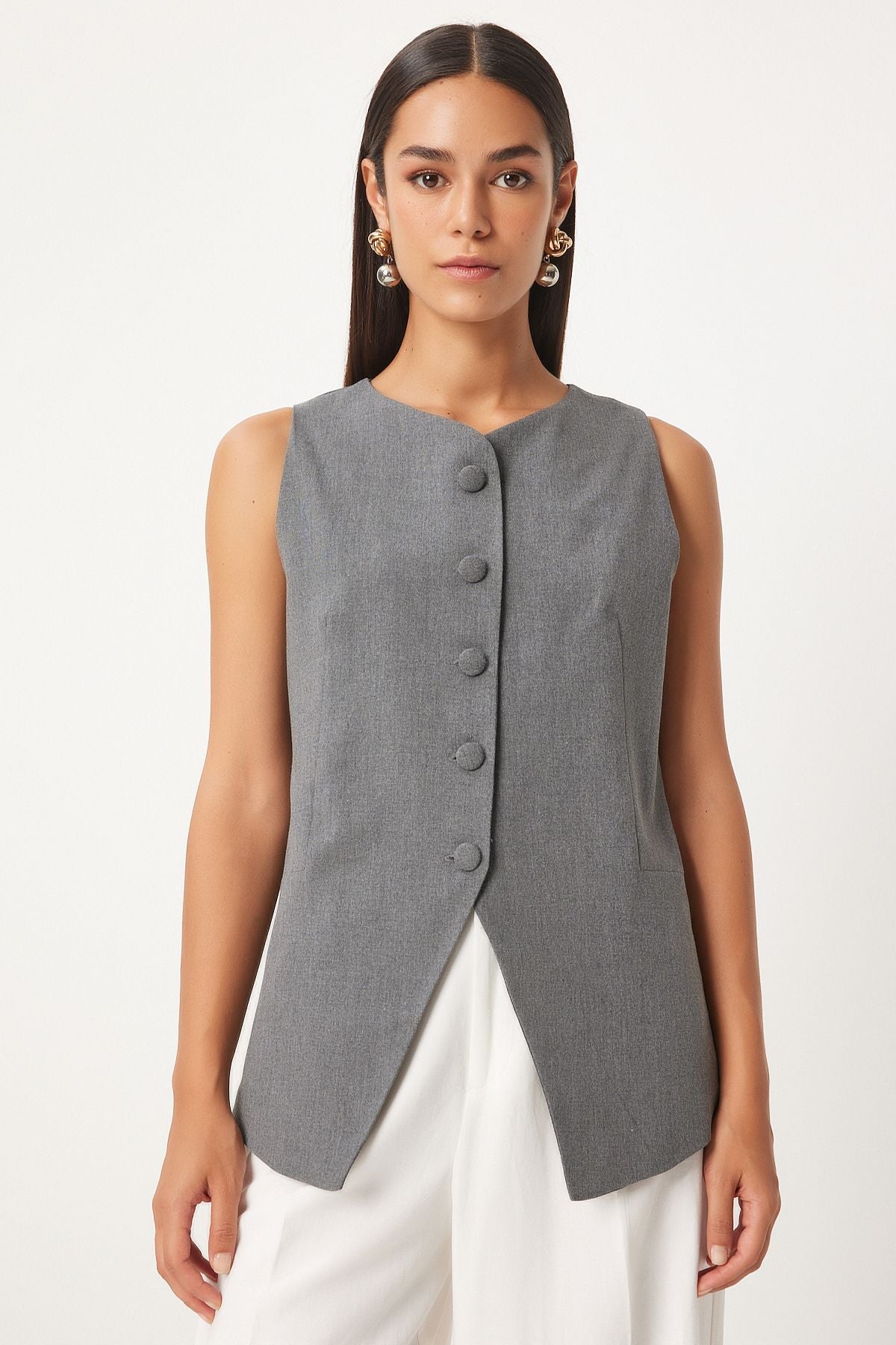 Woman anthracite sleeveless weaving vest to00147