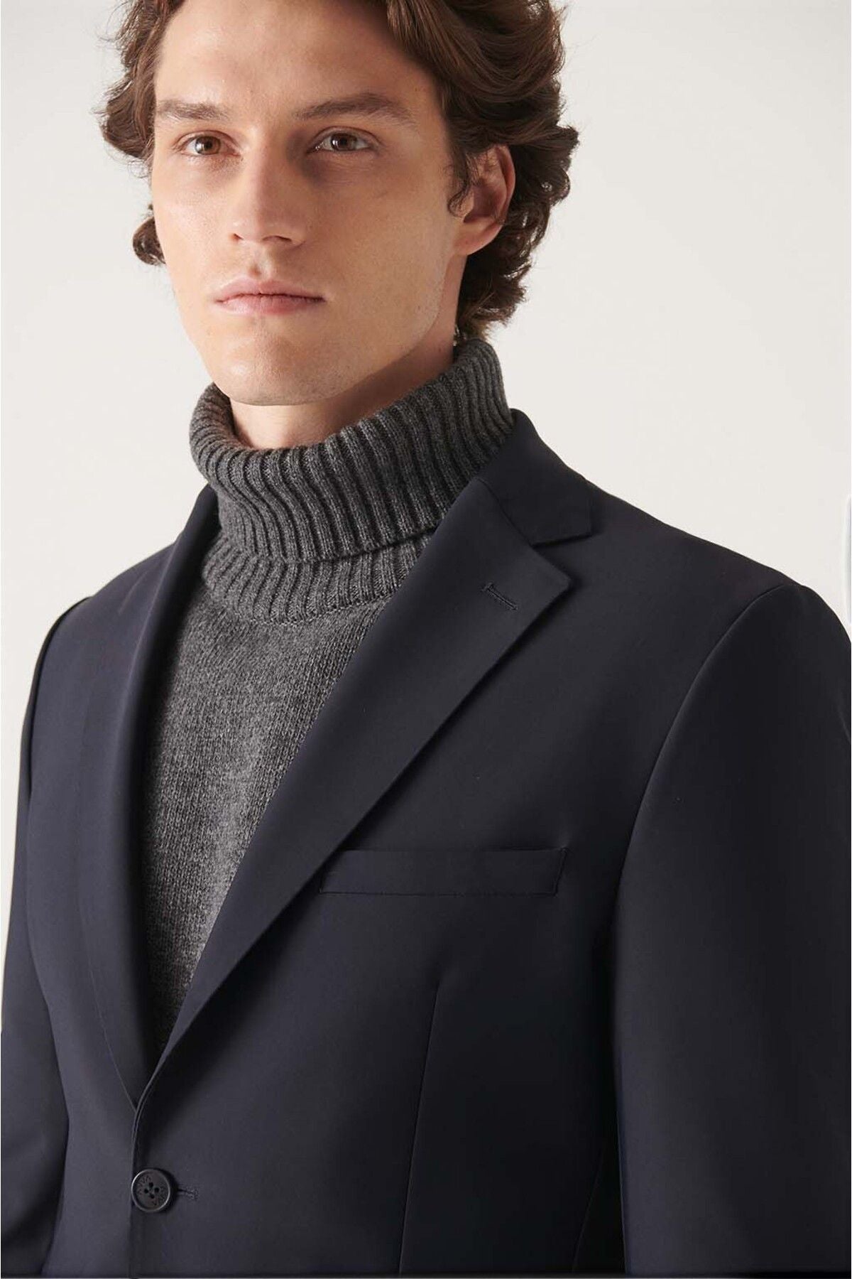 Men's Navy Blue Water Driving Fabric Suit Suit Jacket A22y4011