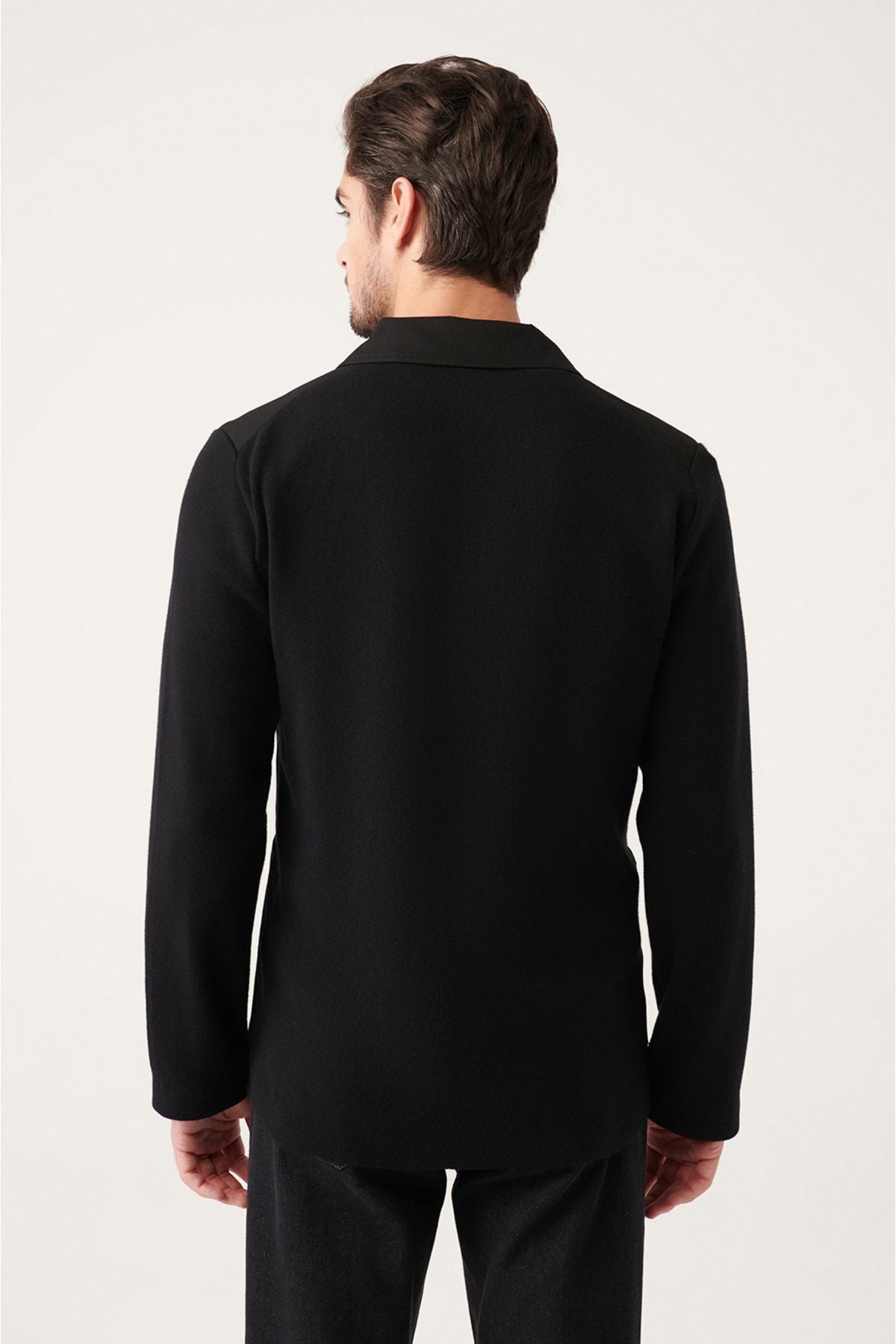 Men's Black Mono Yaka Primary Triko Detailed Jacket A31y4001