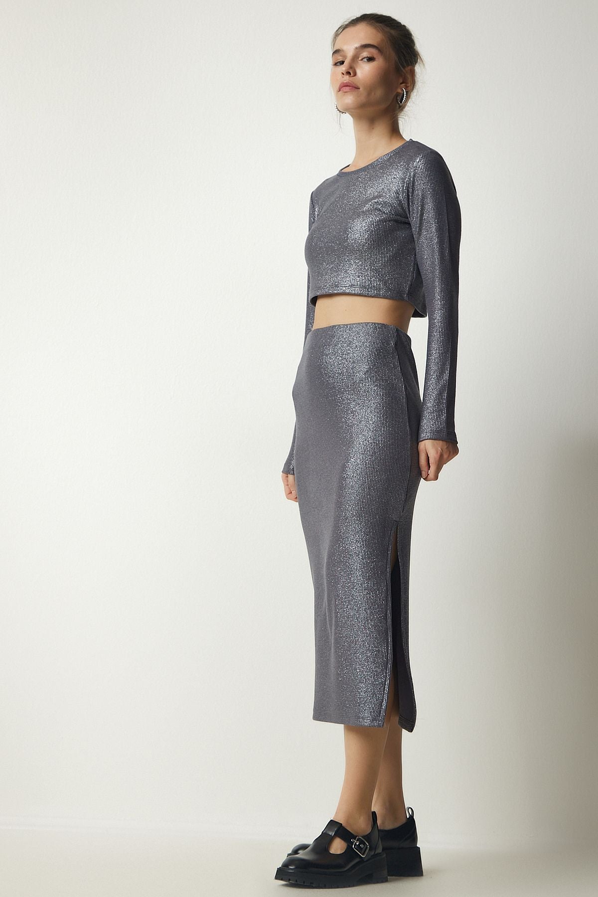 Female Gray Glossom Crop Skirt Team MC00243