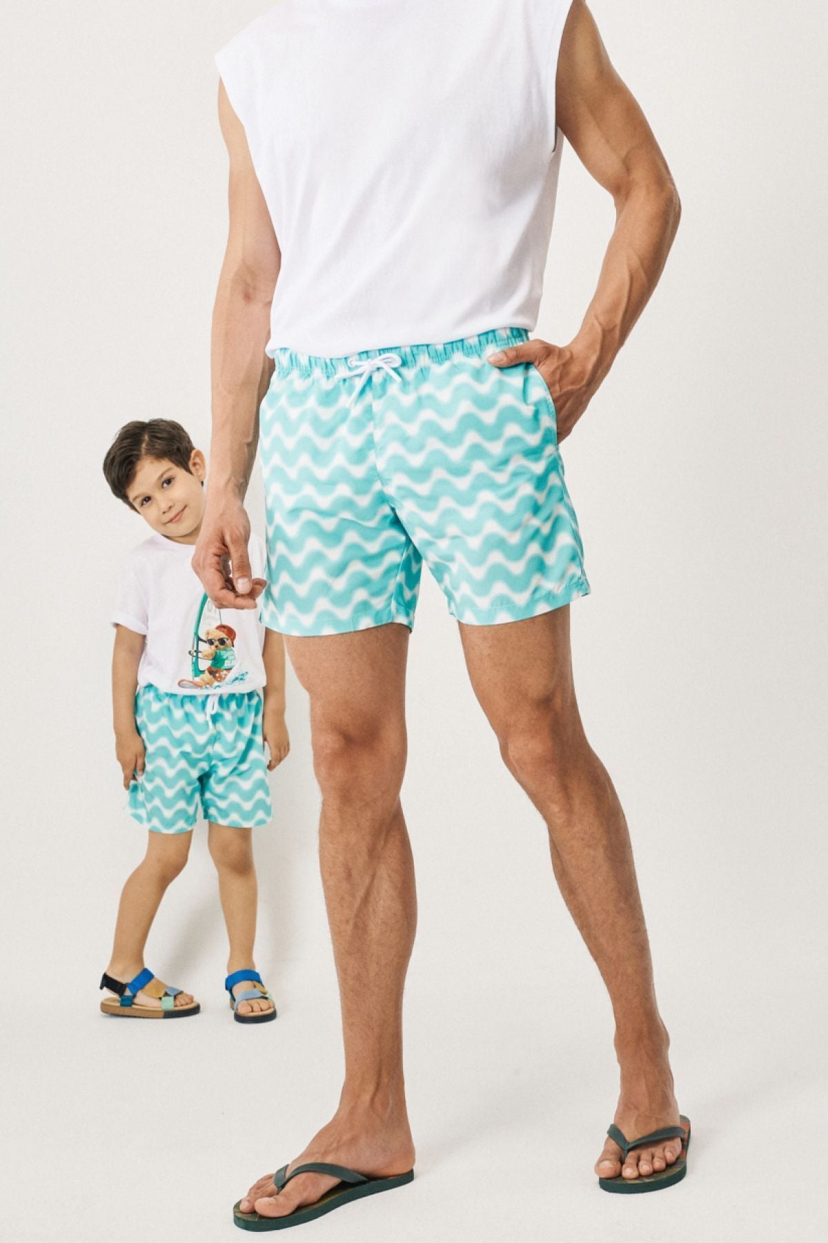 Men's White MINT standard fit Normal Cutting Fast Drying Patterned Pocket Children's Mayo Sea Short