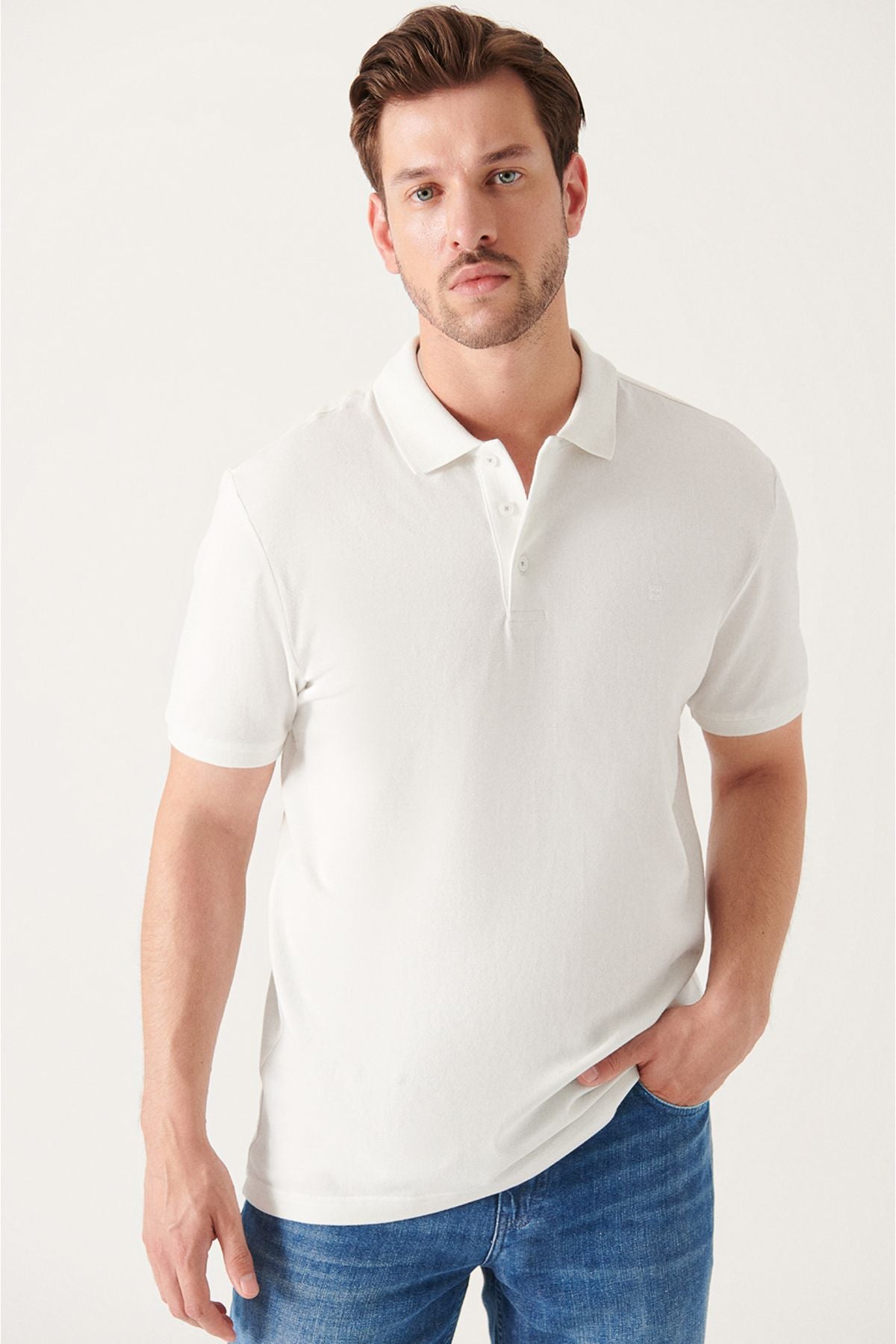 Men's white 100 %cotton cool, Polo Yaka T-shirt E001004