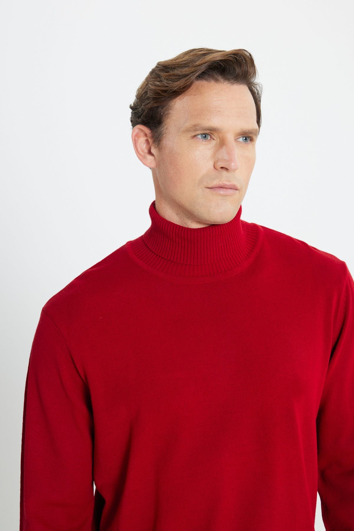 Men's Red Standard Fit Normal Cutting Full Fisherman Yaka Knitwear Sweater