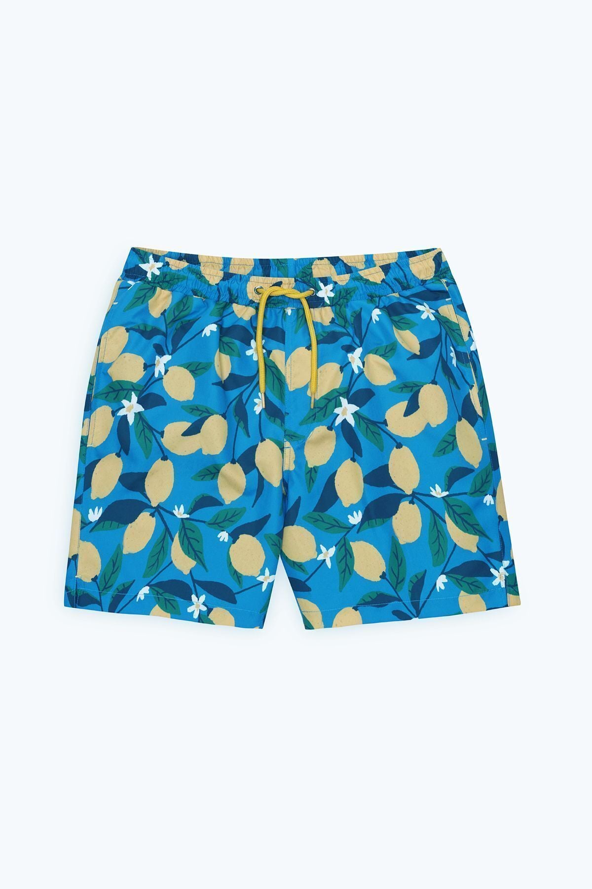 Men's Blue-Yellow Standard Fit Normal Cutting Pocket Fast Drying Patterned Mayo Sea Short