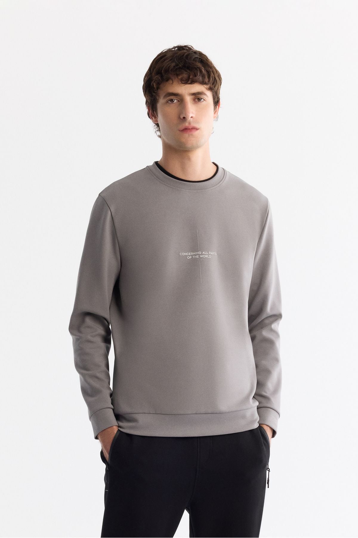 Men's gray bike collar cotton printed elastan sweatshirt a42y1313