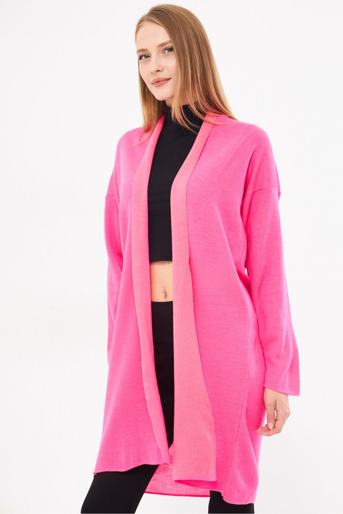 Women's Fuchsia Long Sleeve Thin Triko Cardigan ARM-25K012009