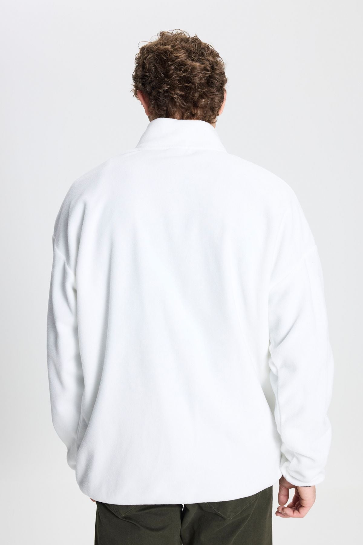 Men's White Oversize Plenty of Preep Bato Yaka Pocket Detailed Zipper Cold -proof Polar Sweatshirt