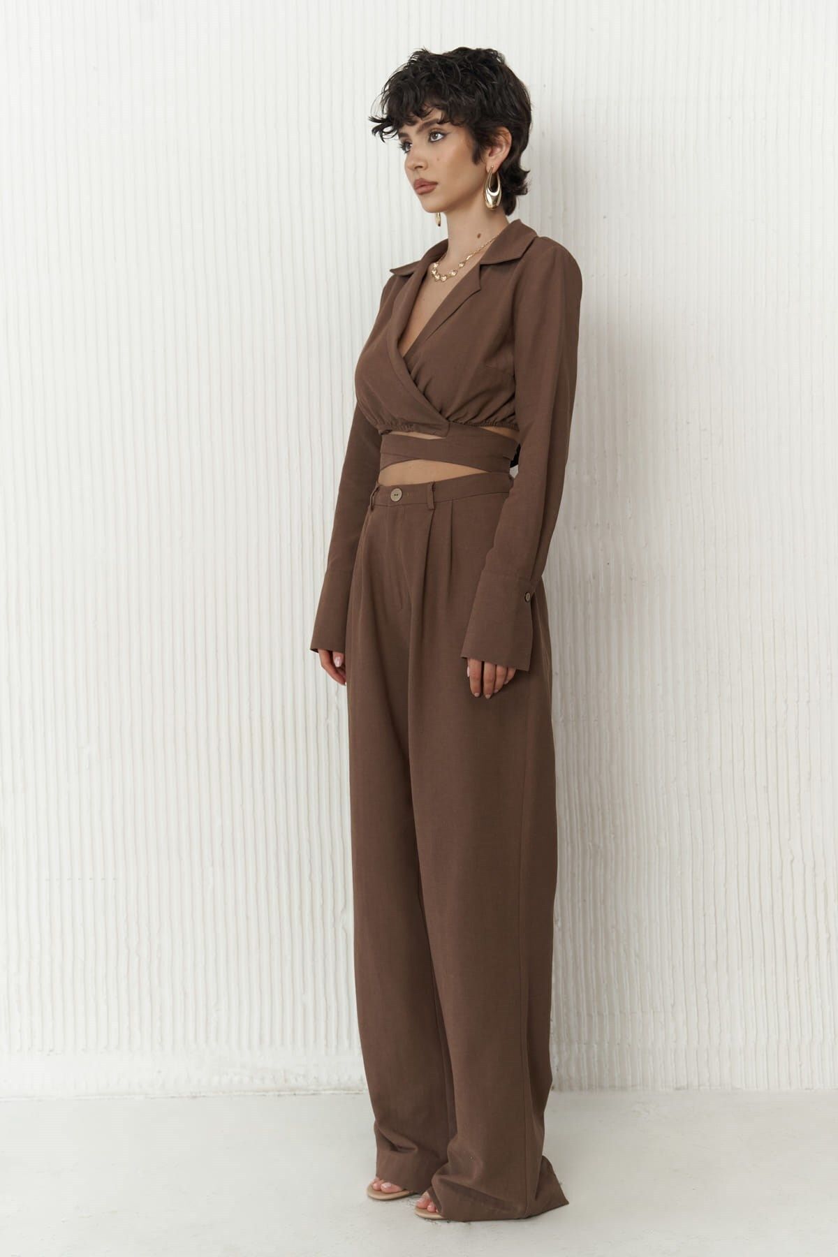 Estila Coffee Crop Pants Set