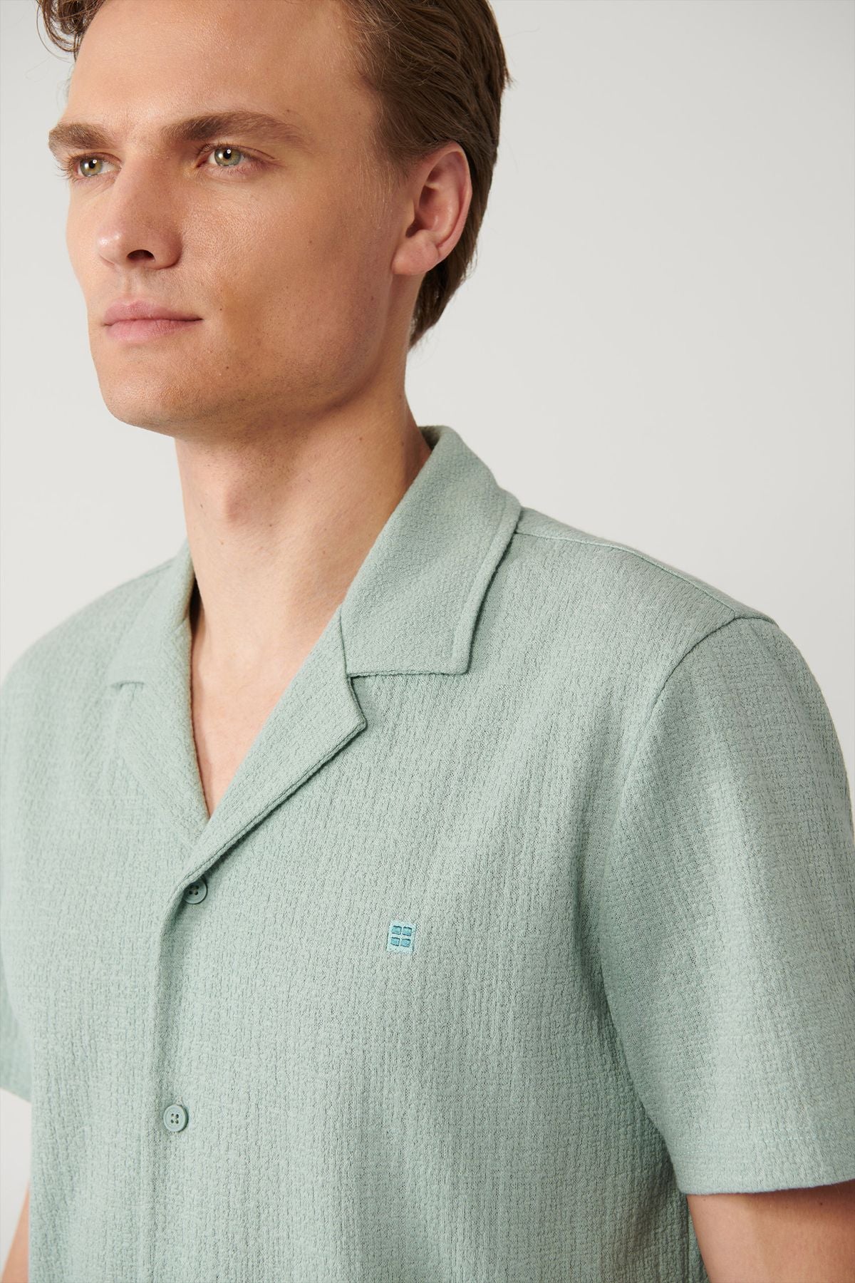 Men's Nile Green Apaj Yaka Jacquard Shirt A41y2216