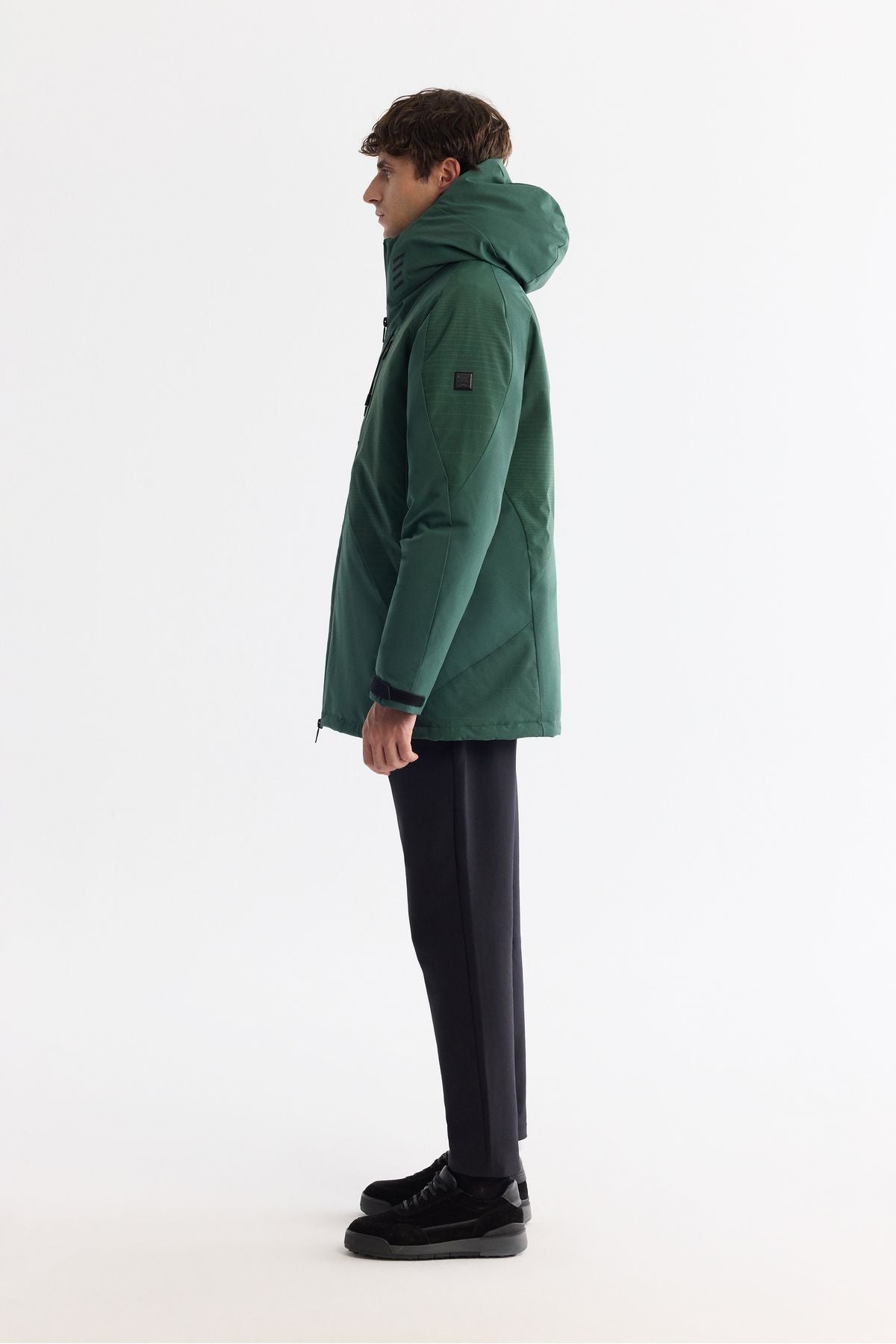 Men's green hooded water -driven windproof goose feather coat a42y6044