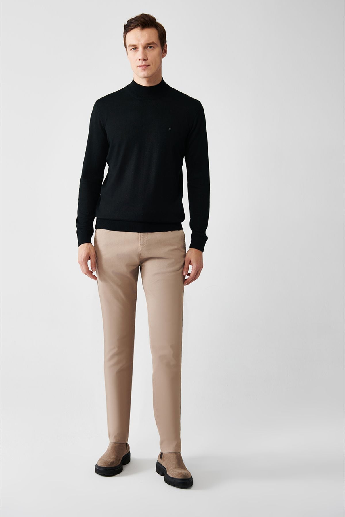 Men's black half fisherman collar wool mixed knitwear sweater B005015