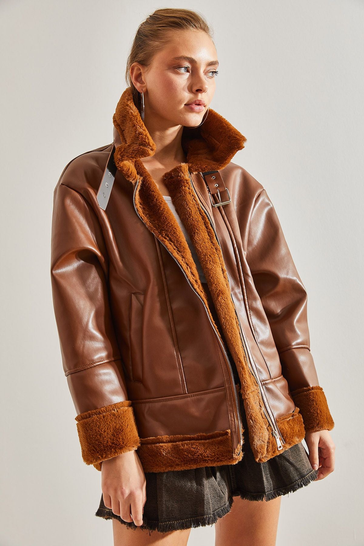 Woman Leather Plush Coat