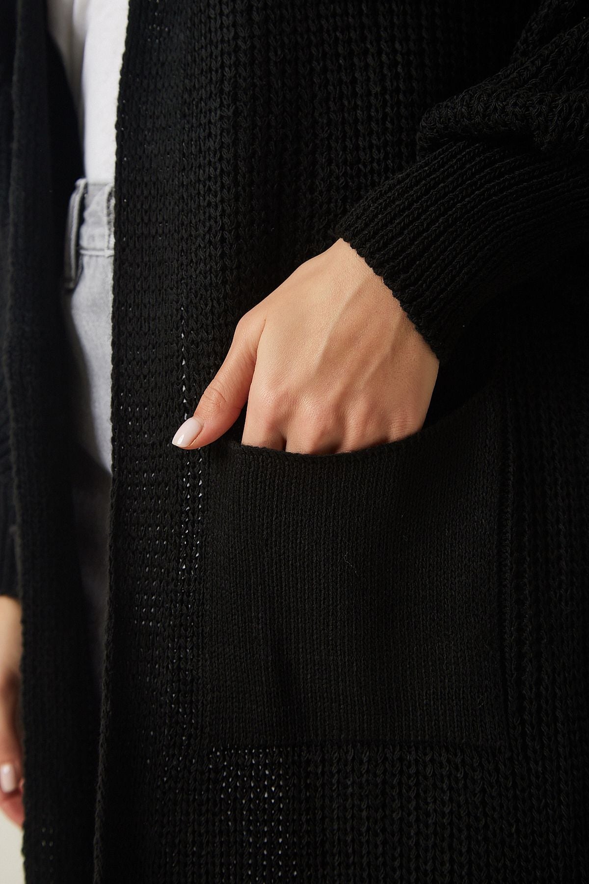Women's black balloon sleeve long knitwear cardigan AS00026