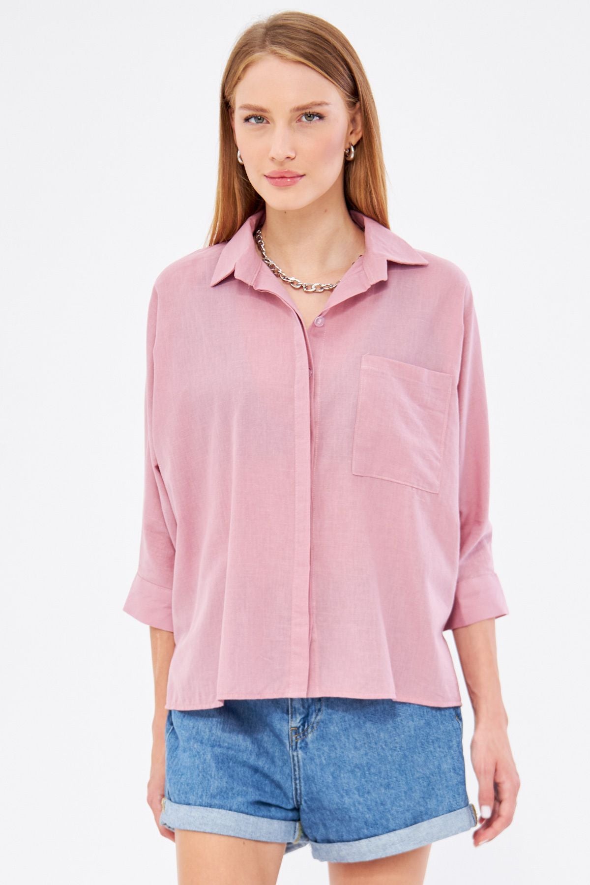 WOMEN OPEN ROSE DRIVER POCKET SALAŞ LINN SHIRT ARM-21Y001035